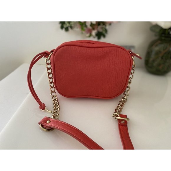 Vtg Crossbody Bag Orange Purse Partial Chain Strap Small Locket Studs Accents - Picture 8 of 16